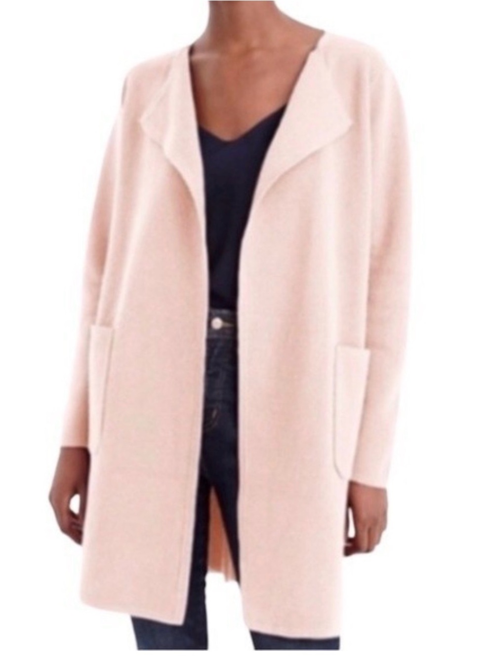 J Crew Juliette Collarless Sweater Blazer Soft Open-Front Pale Pink wool& cotton